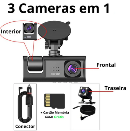 Cam PRO 360 4K - Câmera completa para Carro com tela de 2 polegadas e visão noturna.