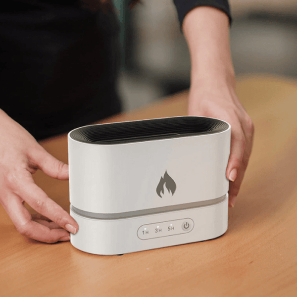 Umidificador e Difusor de Ar com Luz Noturna de Fogo - Aromaflame™